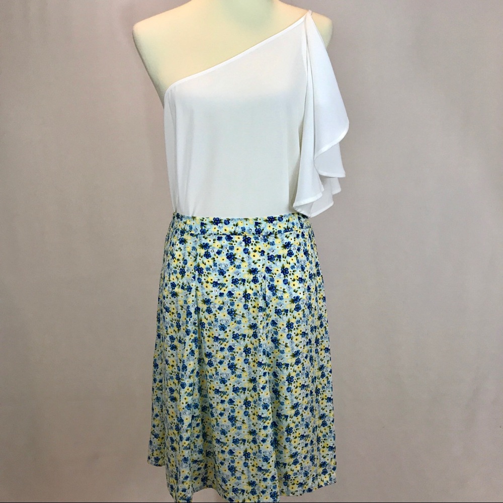 Floral Knee-Length Skirt - Blue & Yellow - Clio